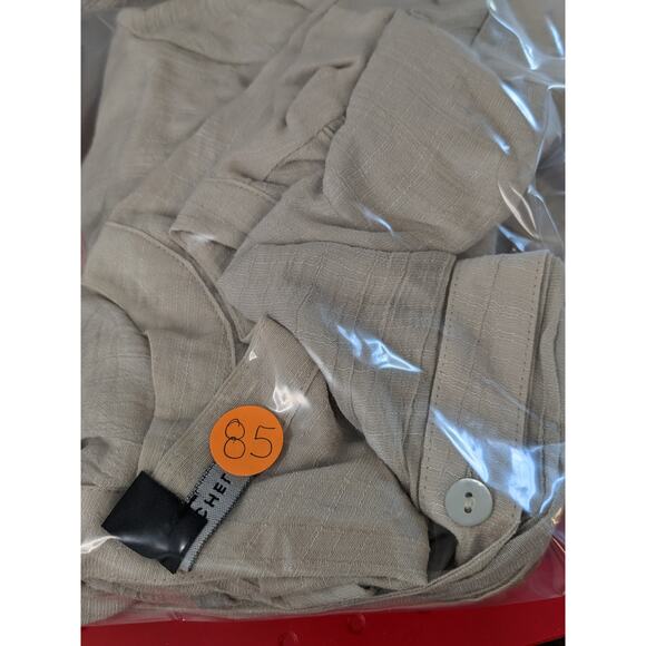 Zac & Rachel Draped Blouse L Cream Split V Neck Roll Tab Sleeve Tunic Button Up - Picture 8 of 9